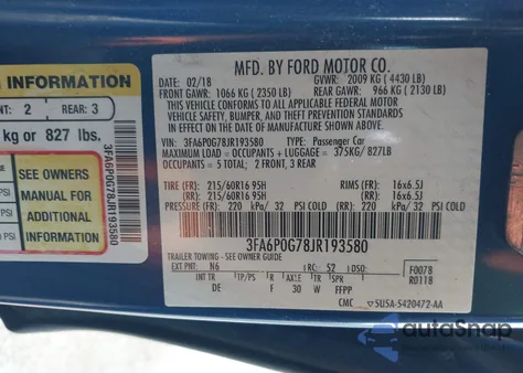 2018 Ford Fusion S z USA, uszkodzony, nr VIN 3FA6P0G78JR193580